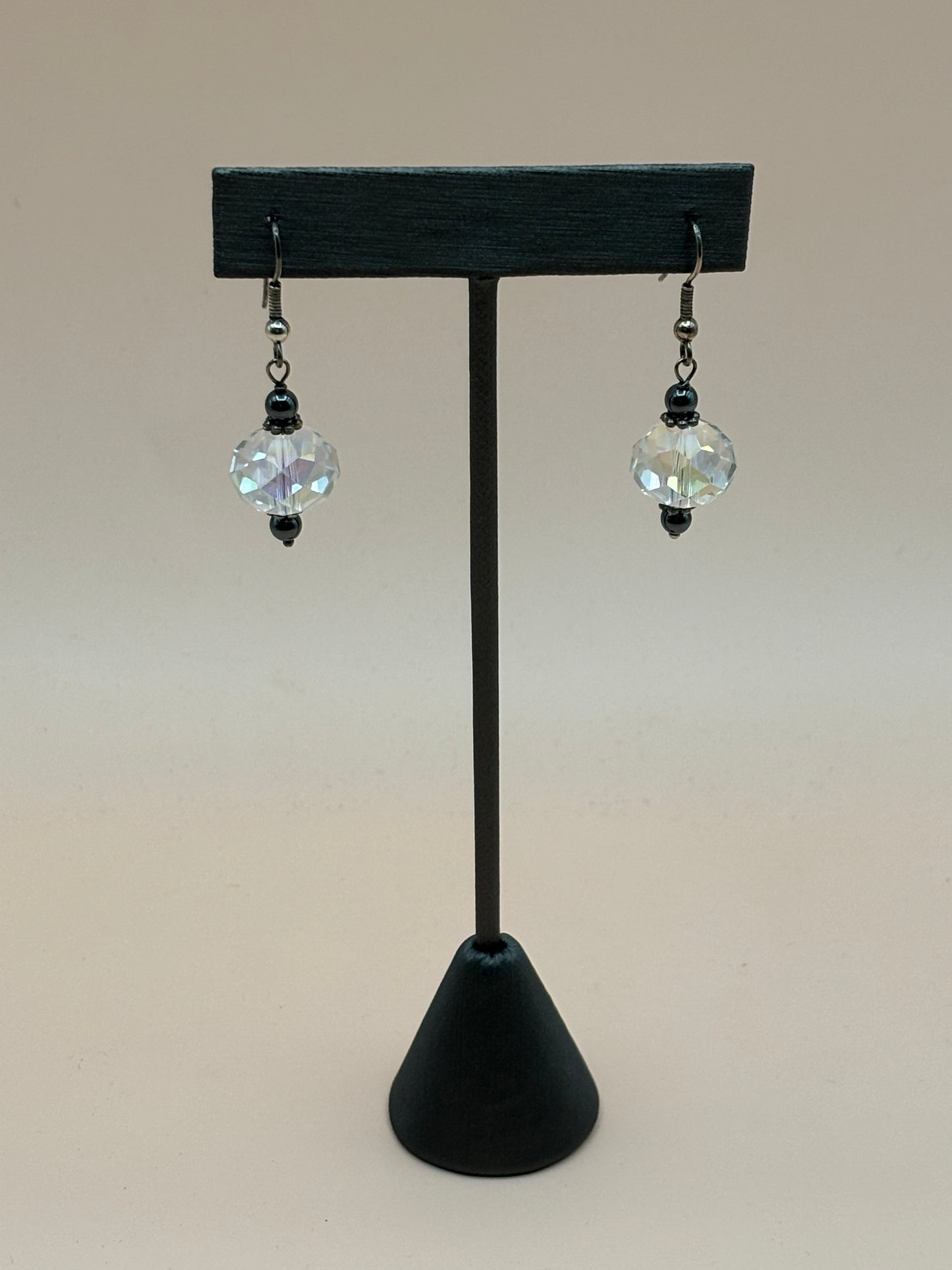 #228 Large AB Prism Cut Crystals Spaced with 1mm Hermite Beads Sterling Silver Drop Earrings