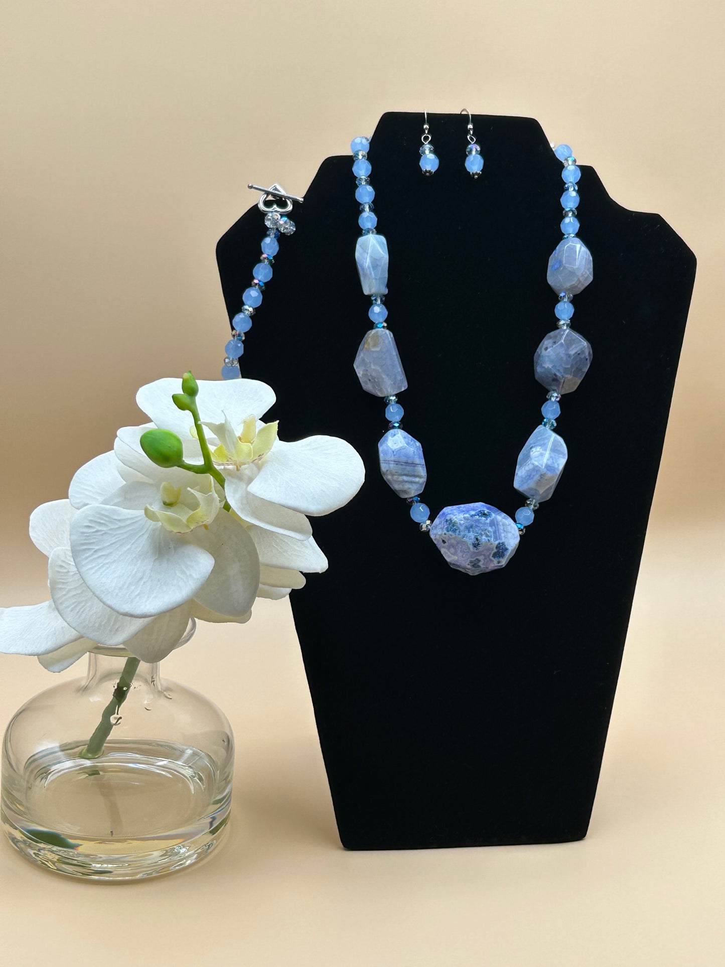 #14 Blue Dragon Vein Agate with Blue Swarovski Crystals Set