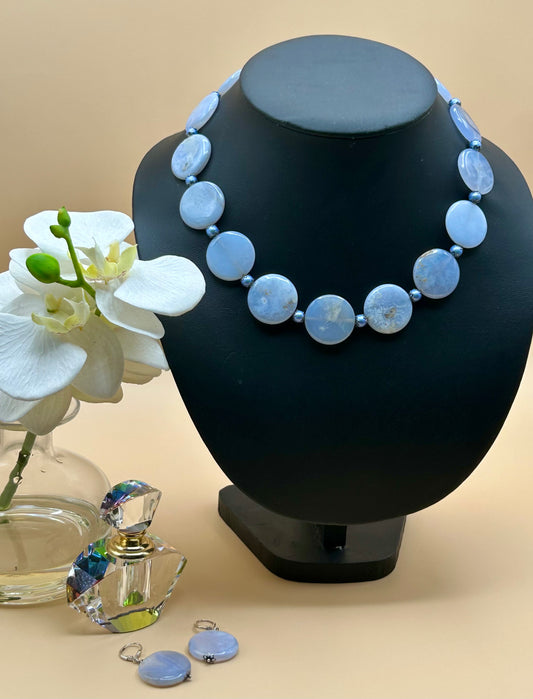 #59 Pale Blue Chalcedony Necklace - 20 in