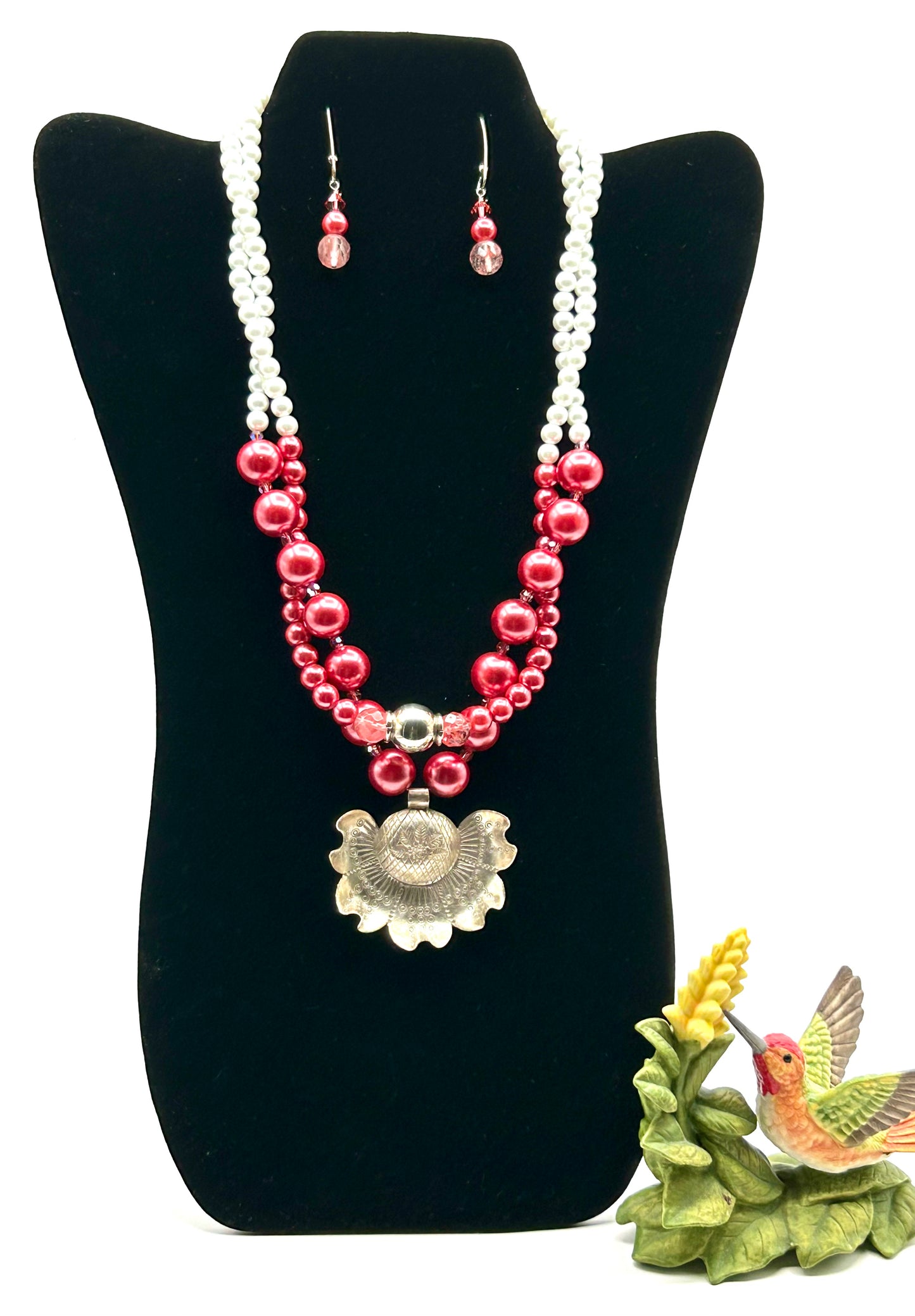 #64 Red Glass Pearl 2 Strand Necklace