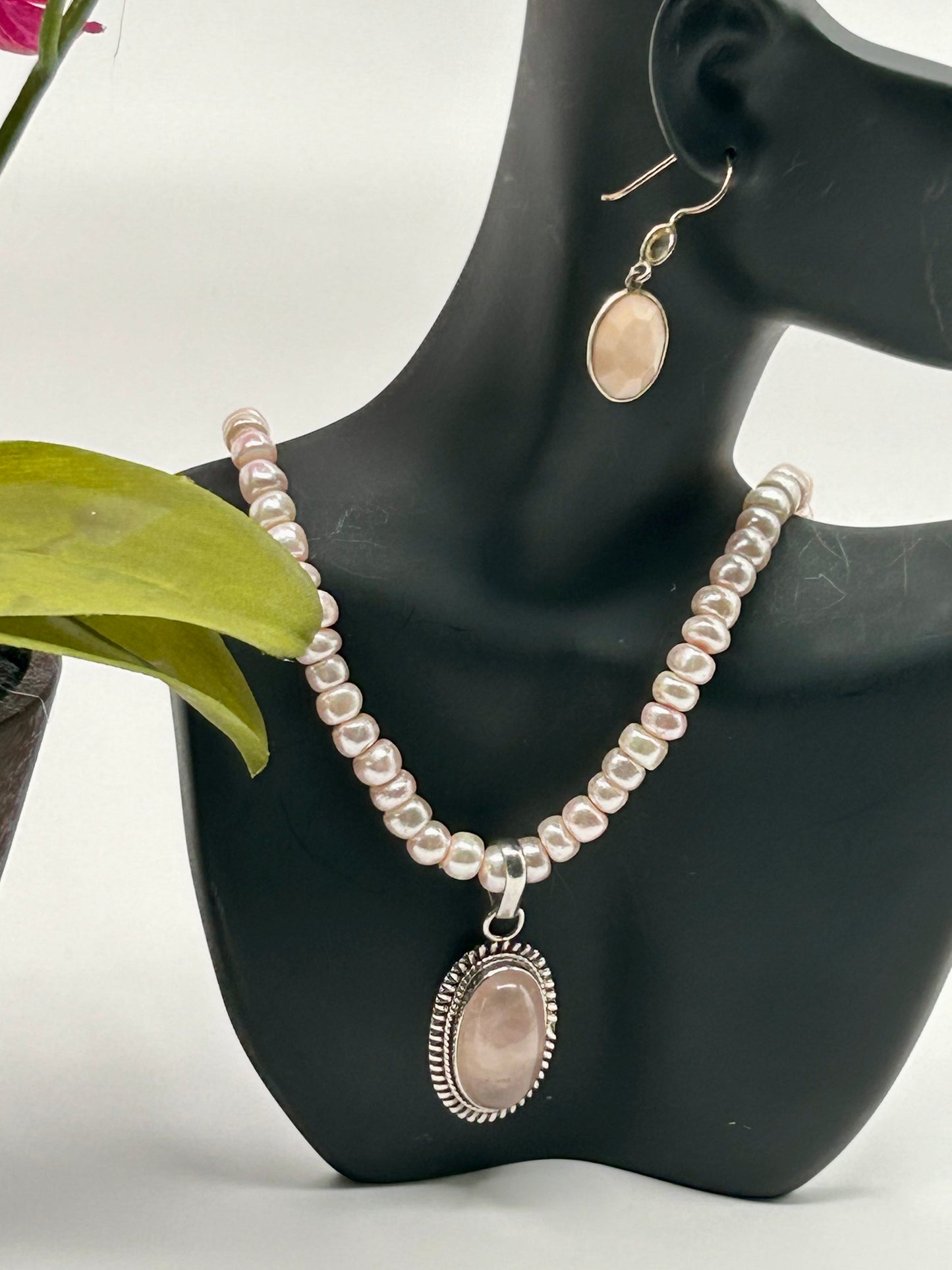 #41 Irregular Pink Pearl Necklace with Pink Quartz Drop