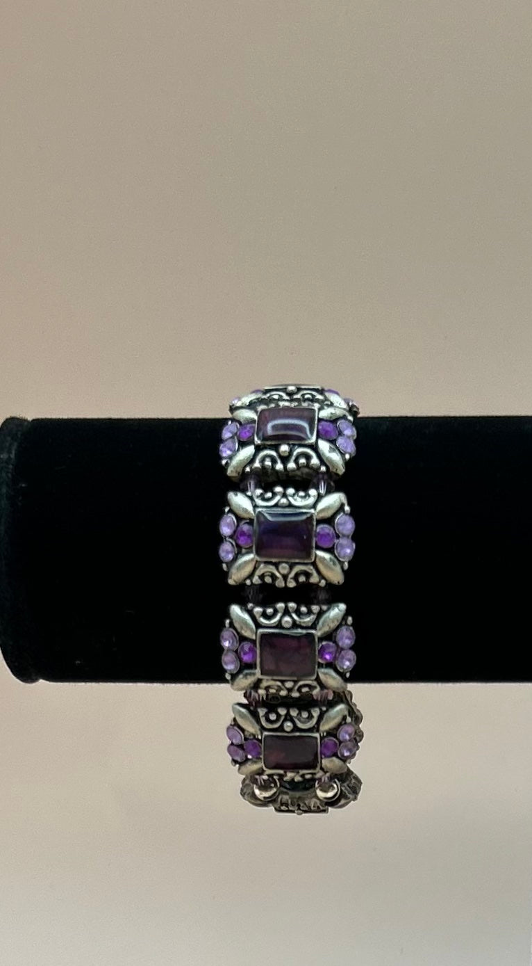 #70 Royal Purple Crystal and Stone Stretch Bracelet