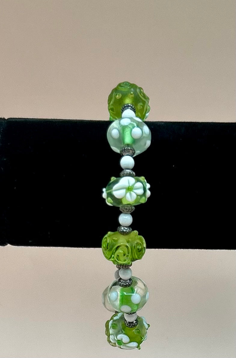 #3 Apple Green Lampwork Bead Bracelet