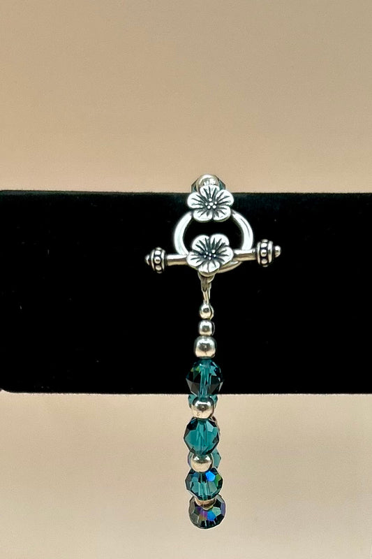 #74 Swarovski Turquoise Crystal Bracelet with Sterling Silver Toggle - 8in