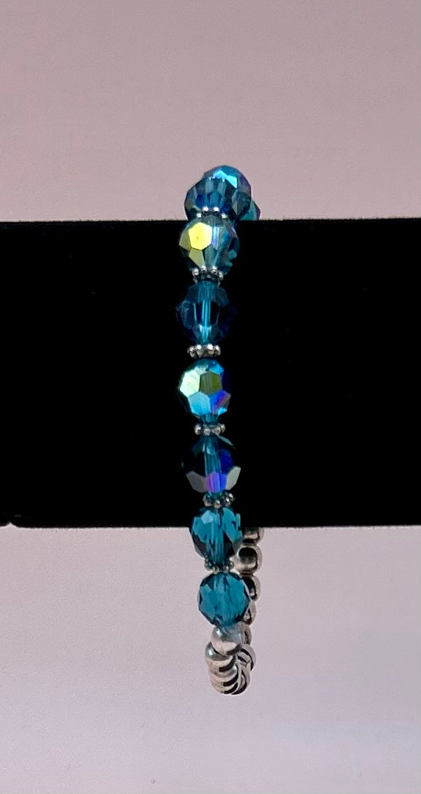 #80 Turquoise 6mm Swarovski AB Crystal Stretch Bracelet- -7in