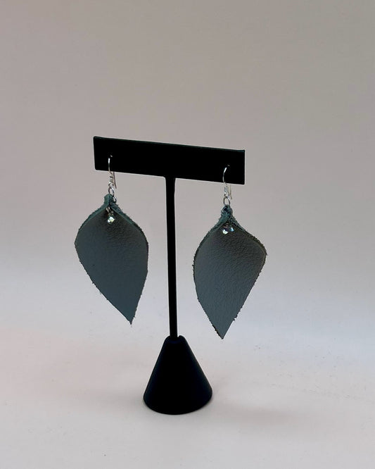 #89 Gray Suede Leather Earrings embellished with small Swarovski crystal drops