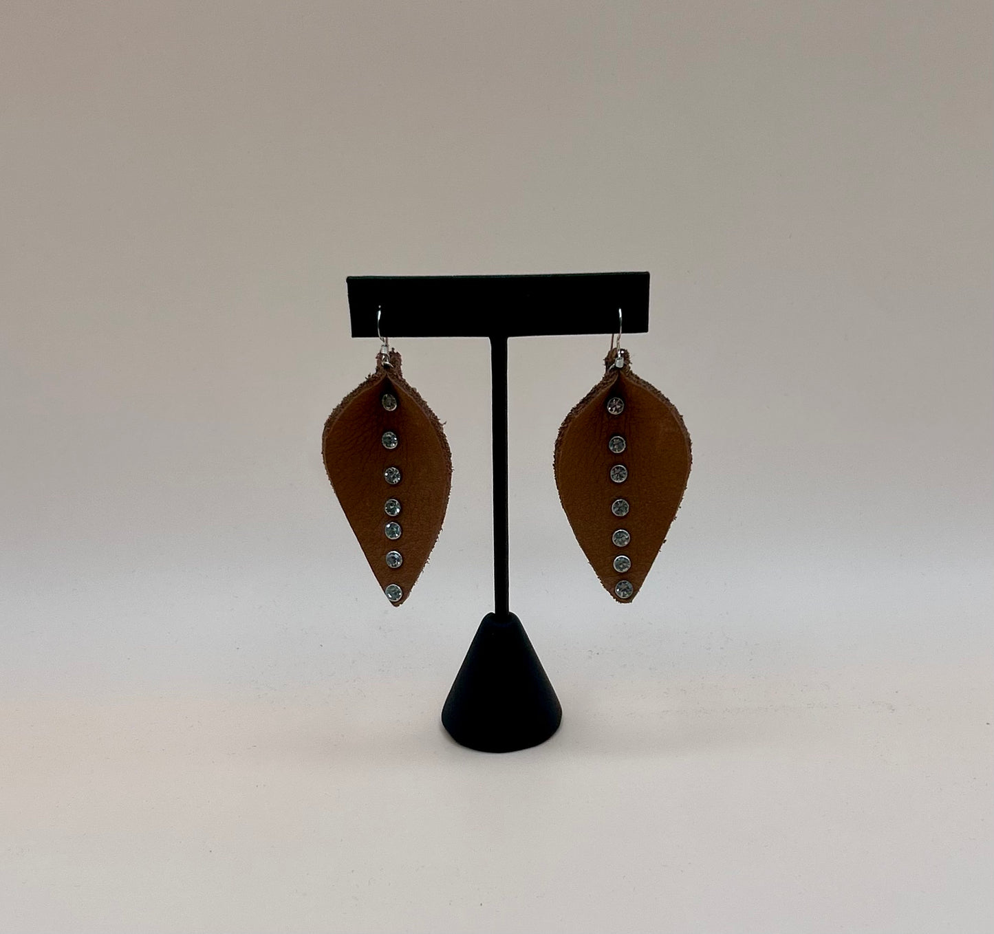 #90 Brown Suede Leather Earrings with Crystal Rhinestone Studs