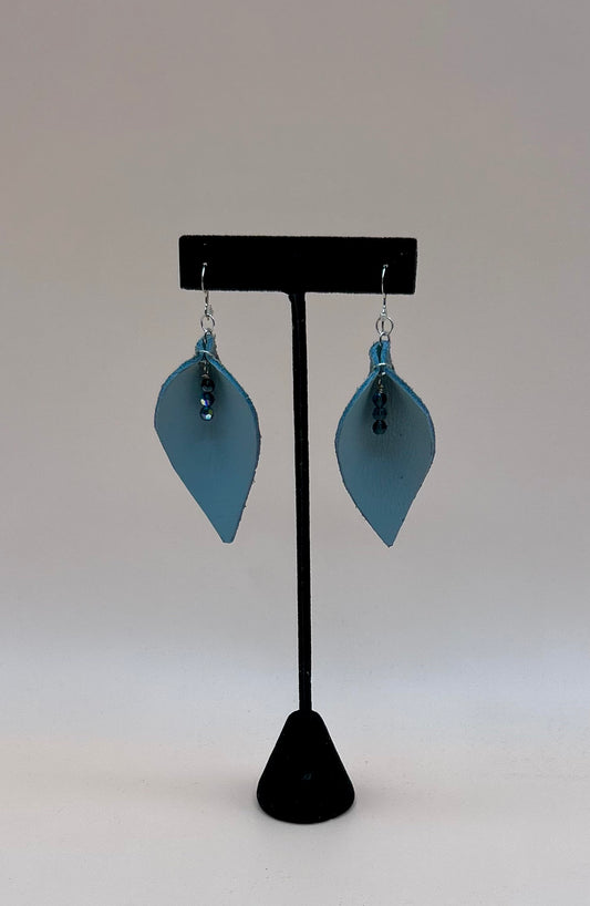#91 Gray Suede Leather Earrings featuring 3 small Swarovski Crystals