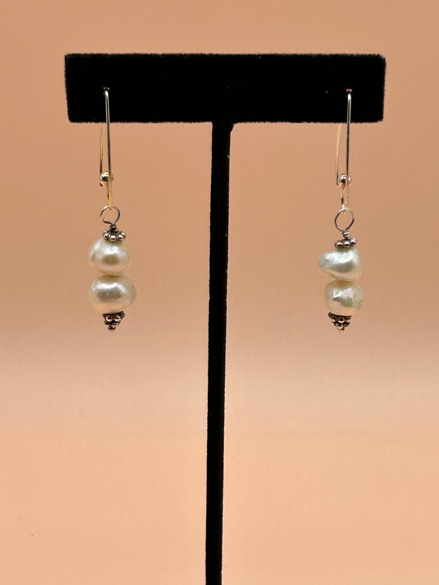 #94 White Baroque 2 Pearl Drop Earrings