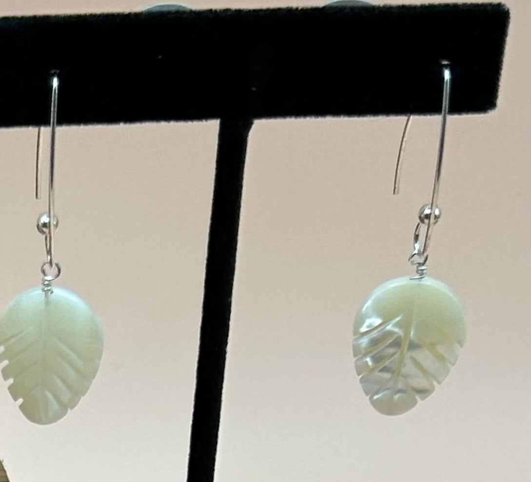 White Carved Mother-of-Pearl Earrings