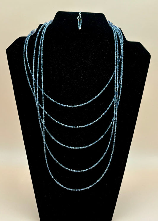 #100 Gray Lolite 5-Tier Necklace with Sterling Silver Clasp with matching Earrings