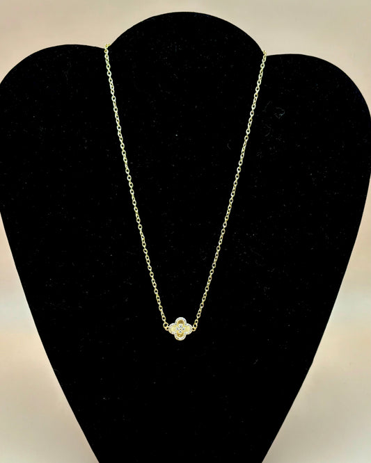 #115 Gold-Filled Clover Leaf Charm surrounded by Crystals on a 16" Gold-Filled Chain