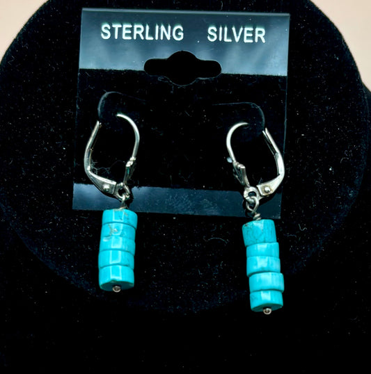 #104 Turquoise Dyed Shell on Sterling Silver Lever Earrings