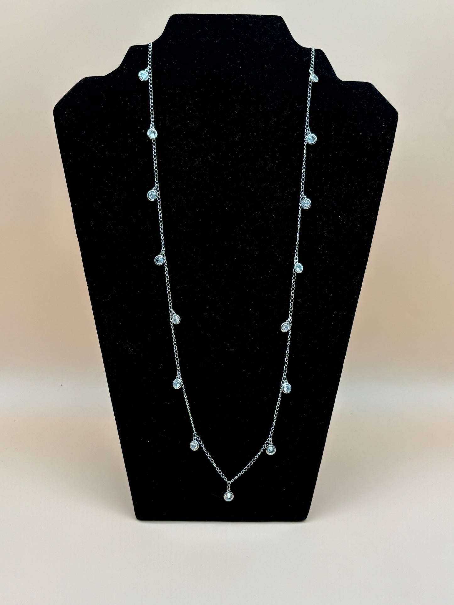 #109 Silver Chain with Crystal Drops with Silver Magnetic Clasp 18.5" Length Necklace