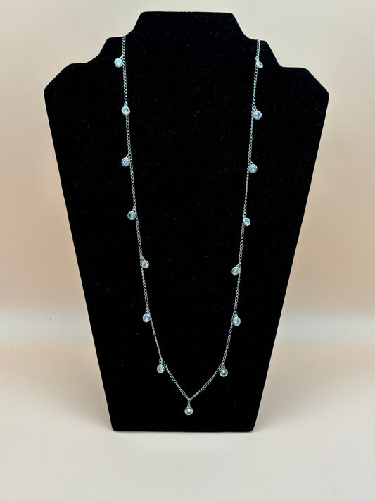 #109 Silver Chain with Crystal Drops with Silver Magnetic Clasp 18.5" Length Necklace