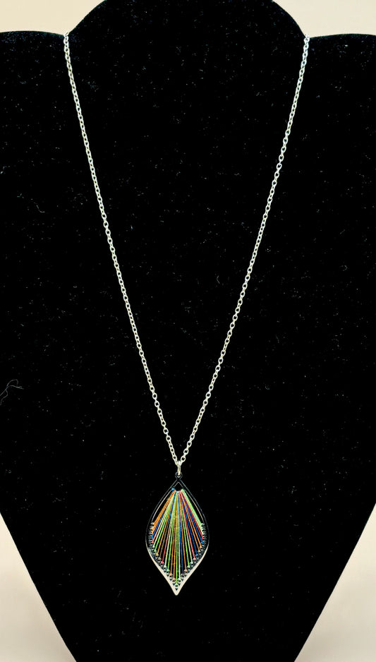 #164 Sterling Silver 24" Chain with a Colored Thread Tear Drop Pendant