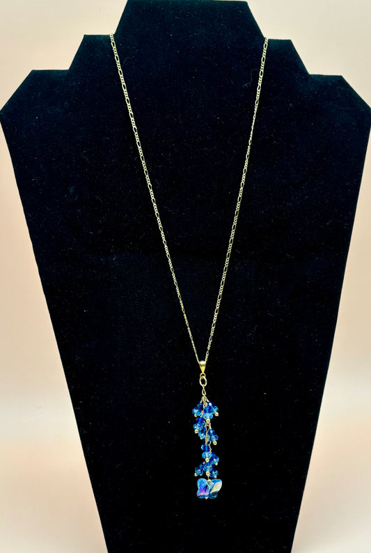 #171 Light Blue Swarovski Crystal Cluster Drop ending with a Beautiful Crystal Butterfly on a Gold-Filled Chain