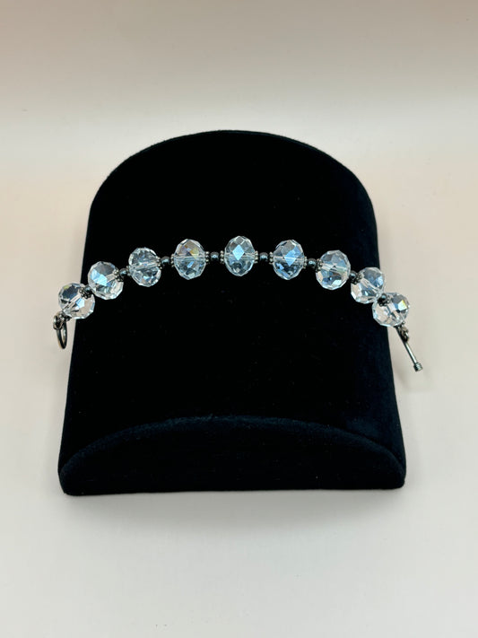 #227 Large AB Prism Cut Crystals Spaced Including 1mm Hermite Beads with a Sterling Silver Toggle Clasp 7-1/2" Bracelet