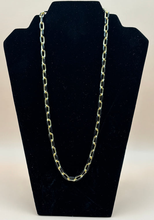 #242 Black Enamel and Gold Large Paper Clip Necklace 24"