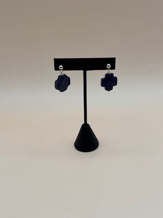 #253 Lapis Cross Sterling Silver Stud Earrings