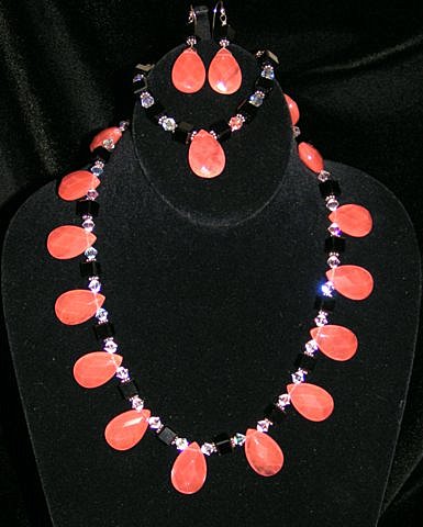 #26 Cherry Pear Shaped Quartz Jet Black Cubed Crystal Necklace