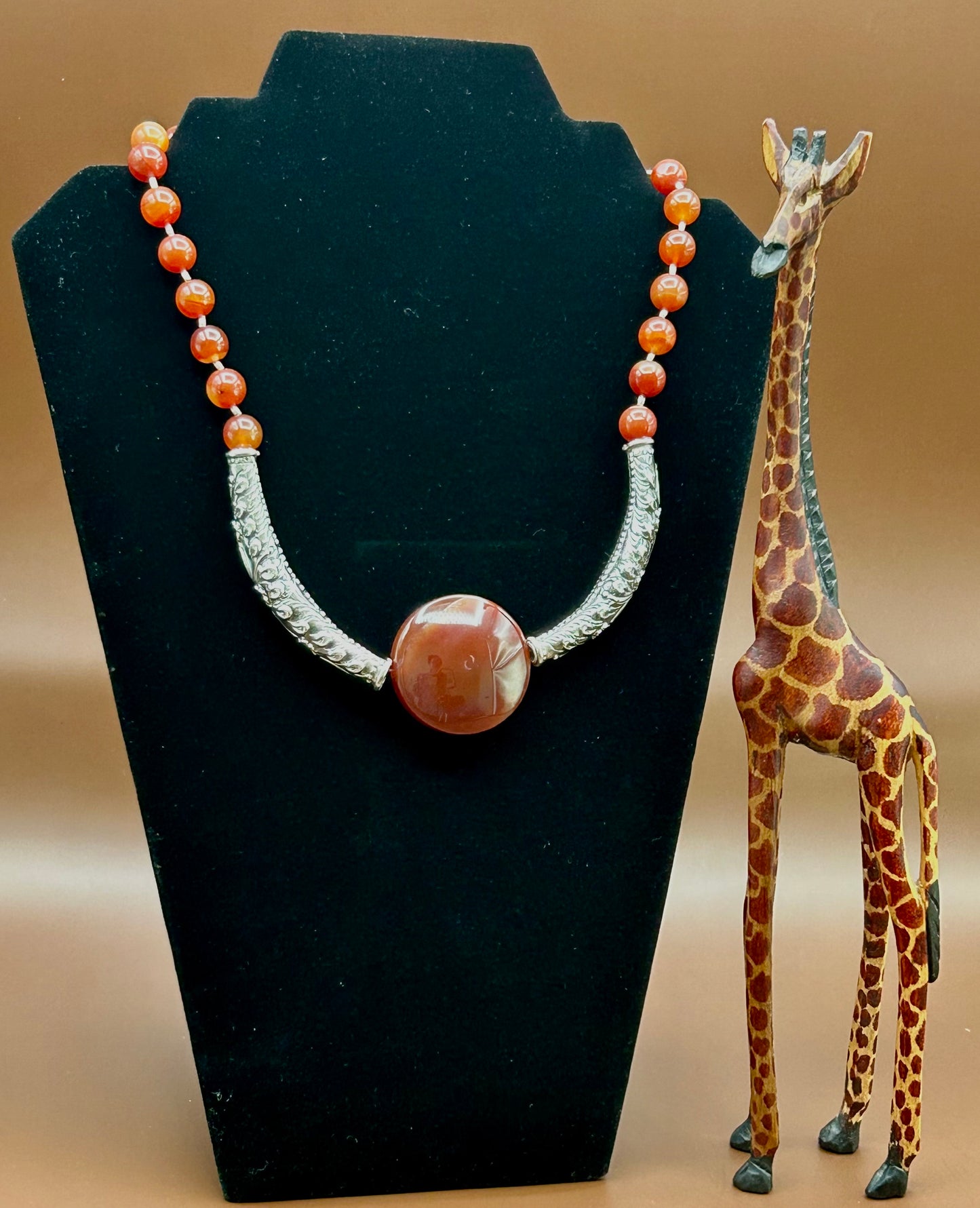 #65 Red Orange Carnelian & Sterling Silver Necklace